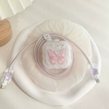 英规苹果20W折叠三插头充电头保护套粉色少女TPU线缆防折断跨境