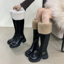 厚底小众长筒骑士长靴女高筒靴2025秋冬新款加绒毛毛棉靴雪地靴子