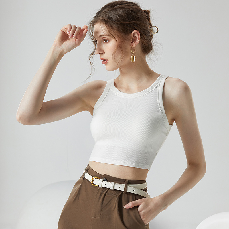 D2 with Breast Pads, Navel-Baring I-Shaped Vest, Sun Protection Clothing with Bottoming Yoga Bra, One-Piece Sleeveless Top for Women in Summer