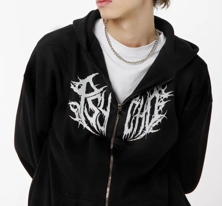 Veste polaire à capuche zippée avec imprimé éclair Y2K Wildberries en promotion pour femme_voghion.com