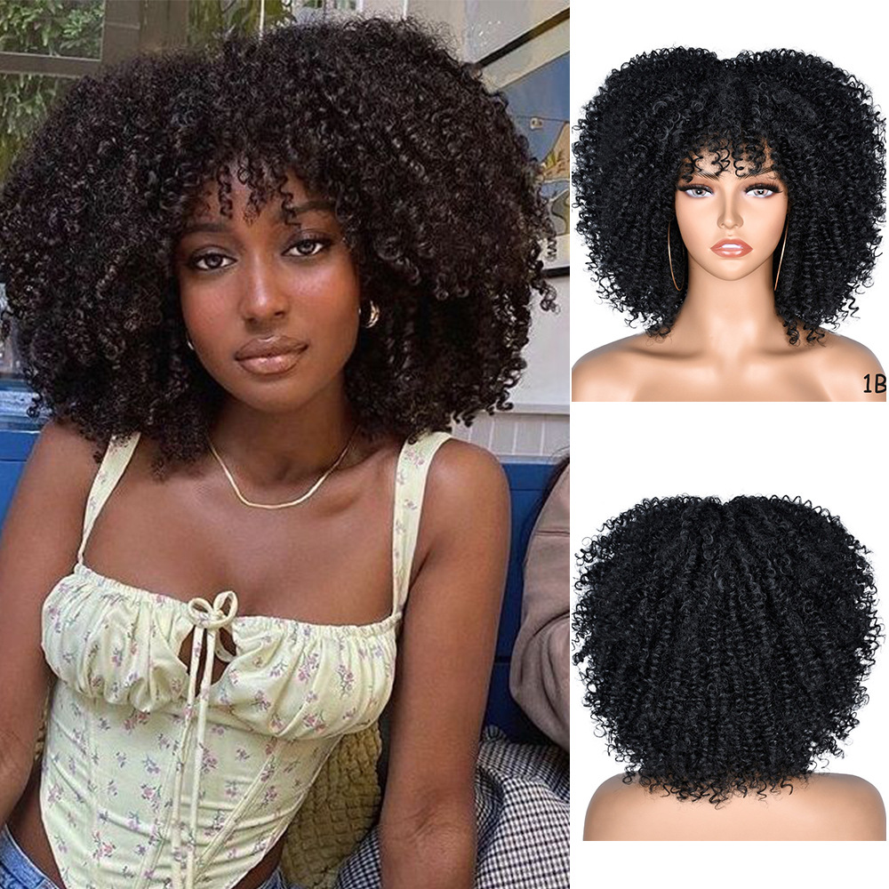 Women Short Curly African Curly Hair West American Afro Hair Hair Rose Synthetic Fiber Wig_voghion.com