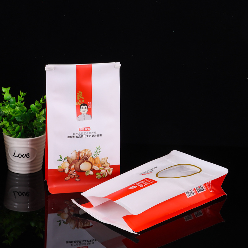 磨砂开窗袋八边封牛皮纸袋 茶叶食品密封袋塑料自立袋 干果包装袋