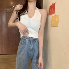 掛脖吊帶背心女夏外穿2023年新款網紅內搭設計感綁帶針織短款上衣