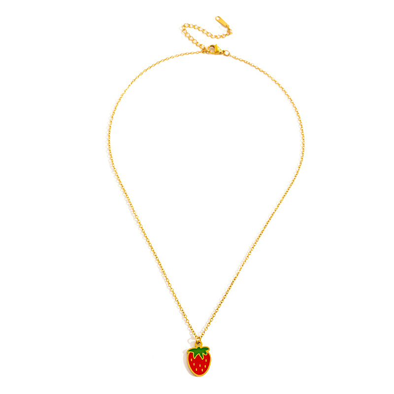 8g Weight 0.03µm Gold Plating Thickness Electroplated Gold Plating Process Golden Plated Plating Material 201 Stainless Steel Pendant Material Pendant Necklace Classification 201 Stainless Steel Chain Material cable chain Chain Type 1 Piece Quantity Holiday, Daily Occasion 201 Stainless Steel Material Strawberry Pattern Women's Gender Cute Style Plating Craft Elegant Red Double Strawberry Necklace For Women Titanium Steel Luxury Design Clavicle Chain Fashionable Jewelry Accessory 14