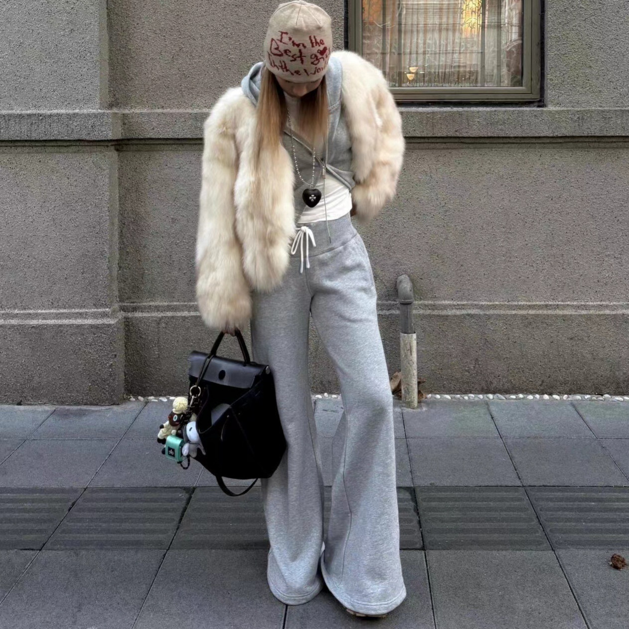 작은 희귀 * Y 걷기 시리즈 DRAWSTRING 실을 묶을 수 있습니다 발 경적 바지 여성 24 가을 | 겨울 패딩 캐주얼 바지