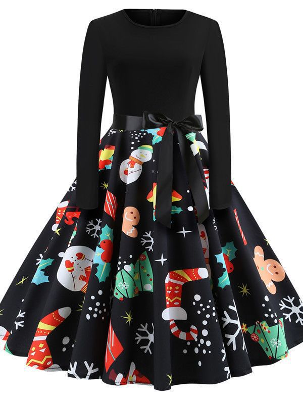 Retro Christmas Printed Dress Image 5