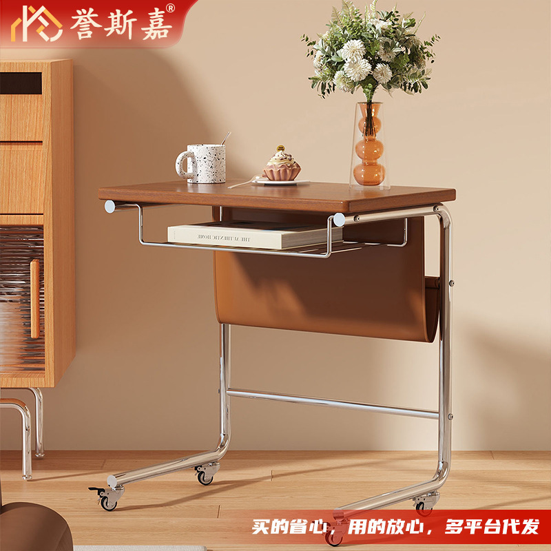 Bedside Table, Bay Window Desk, Sofa Side Table, Vintage Movable Computer Table with Wheels, Foldable Small Table, Bedside Table