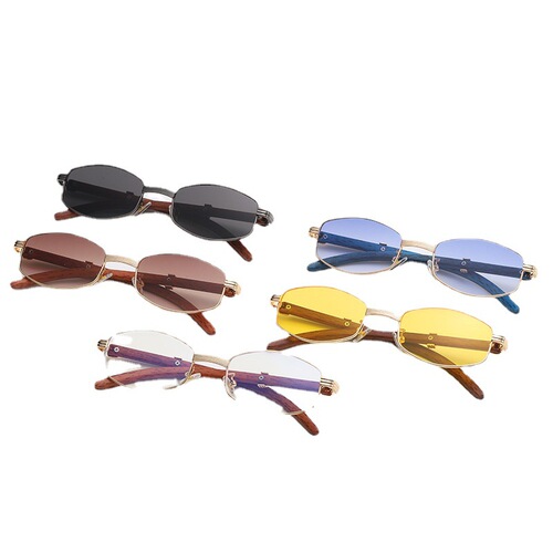 Round Blue Light Blocking Trendy Frame Sunglasses with Wood Grain Texture, European and American Style Sunglasses for Men and Women, 885