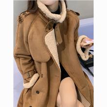 2023秋冬中长款羊羔毛麂皮绒毛呢外套女加绒加厚皮毛一体呢子大衣