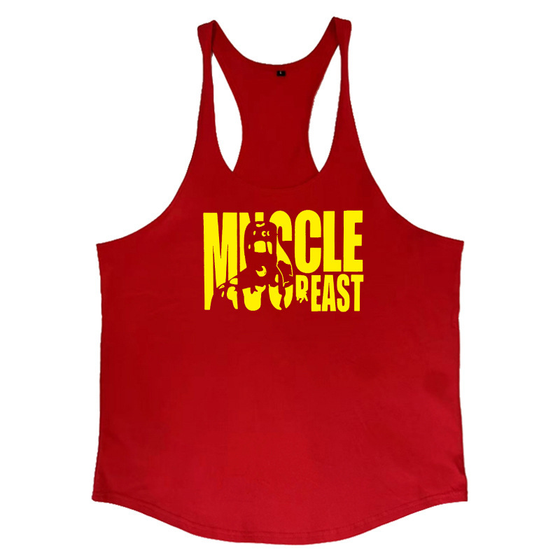 Muscle Vest Summer Men's Sports Fashion Brand Cotton T-shirt Running Fitness Iron Training Leisure Waistcoat Sleeveless Printed Top