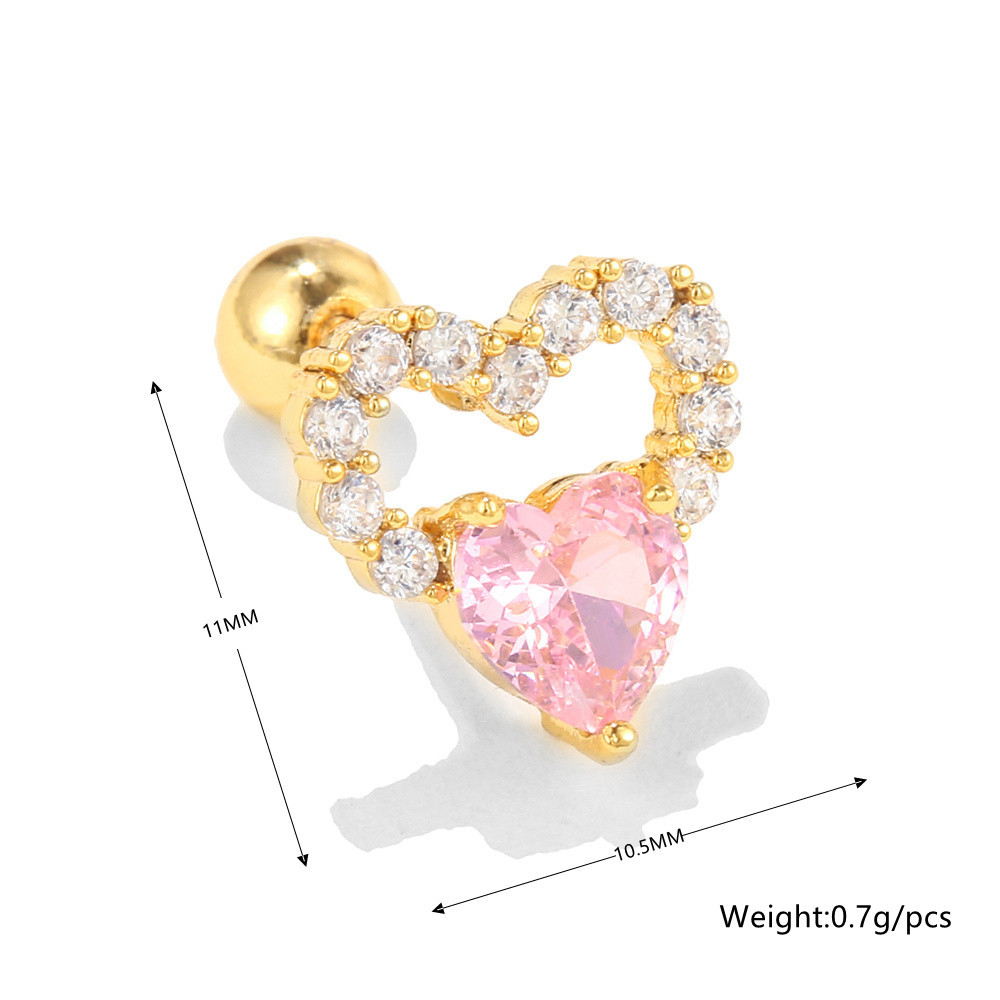 Sucré Forme De Cœur Le Cuivre Zircon Incrusté Boucles D'oreilles Boucles D'oreilles 1 Pièce display picture 3