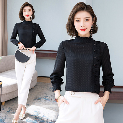 雪纺衬衫女长袖2021秋装洋气百搭时尚上衣女士衬衣高端打底衫