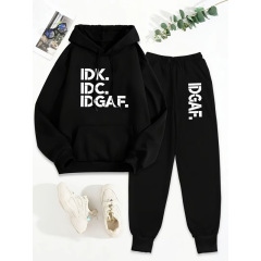 「IDK.DC.AF」プリント快適裏地レディースパーカーとジョギングスーツカジュアルツーピーススウェットシャツ
