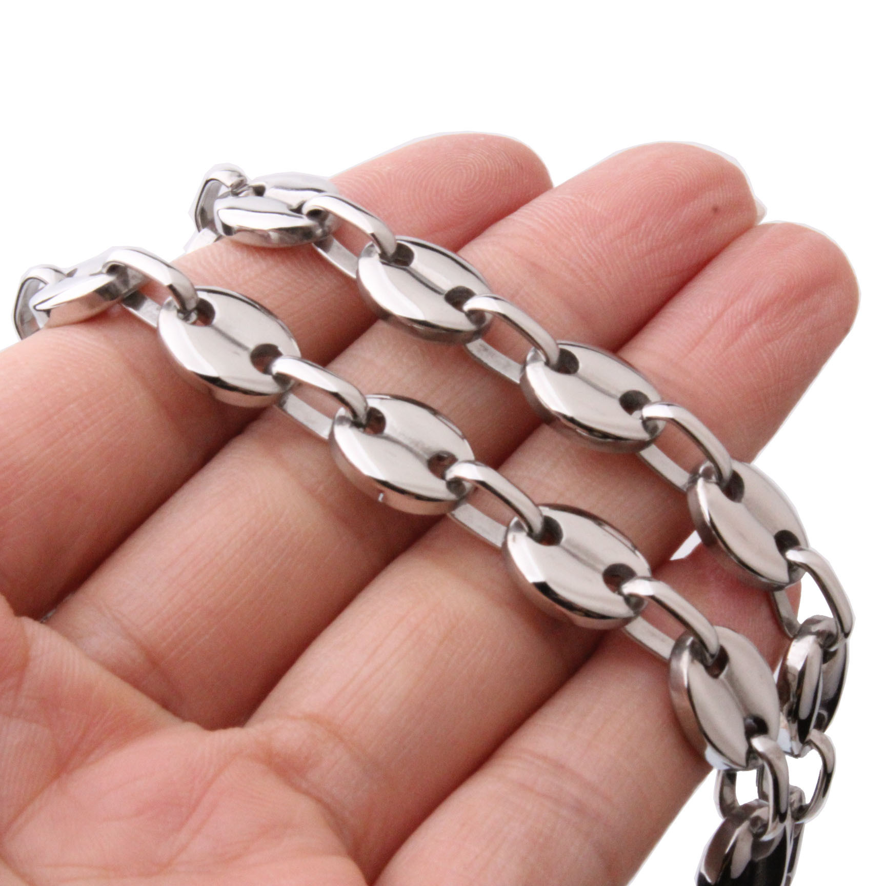 Edelstahl Kaffeebohnenketten Halskette Und Armband Set Silber_voghion.com