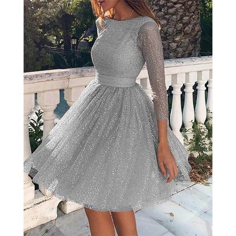 2025 verano transfronterizo nuevo estilo vestido de manga larga de moda de mujer europea y americana vestido de cóctel de cintura alta vestido de noche