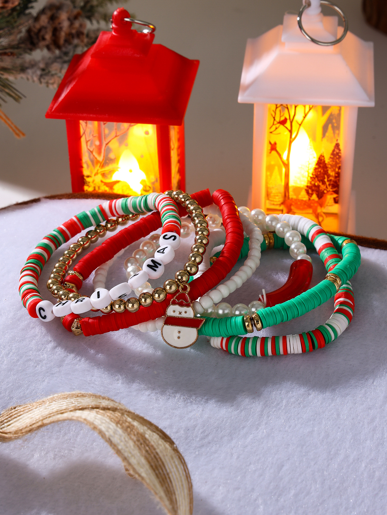 42g Weight Bracelets Classification Sweet Letter Snowman Soft Clay Beaded Bracelets Christmas Wholesale