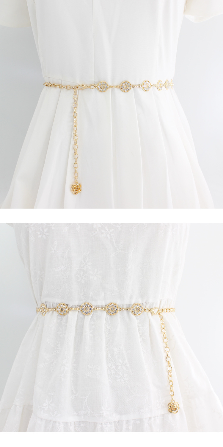 Hakenverstellbare Taillenkette, vielseitiges Damenkleid, Pullover-Dekorationskette, kleiner, duftender Feng Shui-Diamant-eingelegter, dünner Metall-Taillengürtel_voghion.com