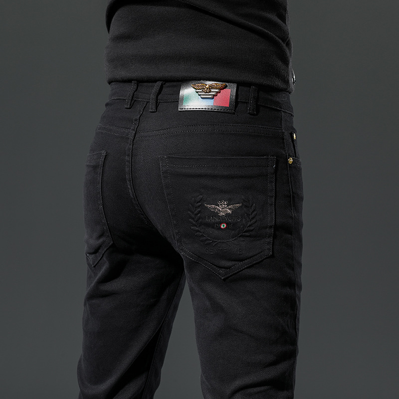 Hong Kong Fashion Brand Embroidered Jeans For Men's Autumn New Korean Slim Fit Leggings, High-end Men's Pants From A Large Brand