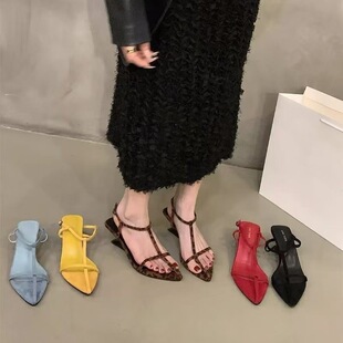 Wedge High Heeled Red Pointed Strap Sandals Fairy Shoes 2025 New Summer Skirt Leopard Print Simple Shoes