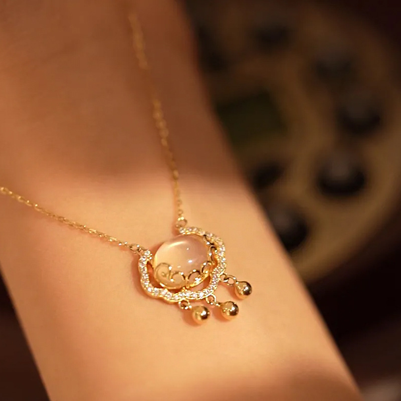 New 925 silver clavicle chain auspicious clouds and peace wishful lock necklace female