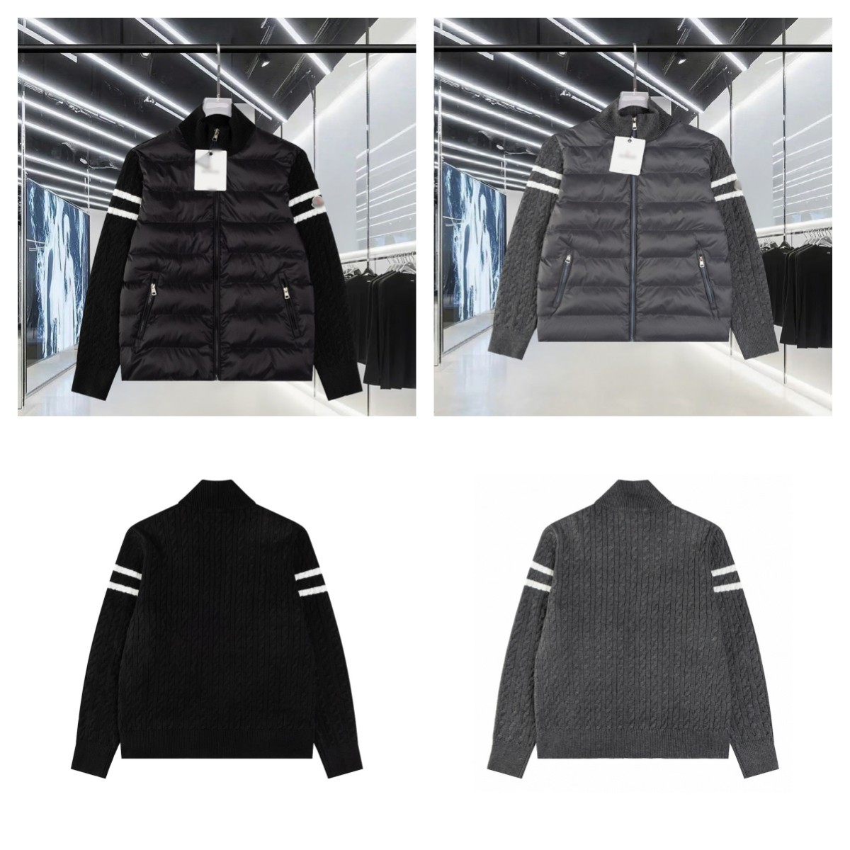 25 Autumn and Winter Men's New Style m Home down Splicing Knitted Stand-Up Collar down Jacket Fashionable Loose Style for Men and Women