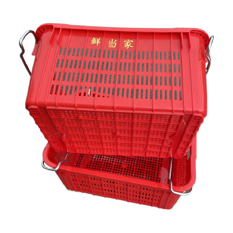 厂家现货陕西西安带铁耳的蔬菜框 菜苗筐 装菜周转配送运输塑料筐