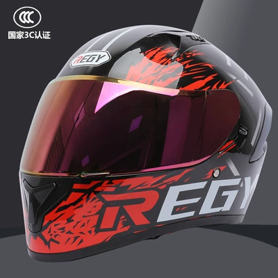 Motosiklet kaskı (dəbilqə) — Lens Electric Vehicle Full Helmet - black-and-red-color-mirror-m-size