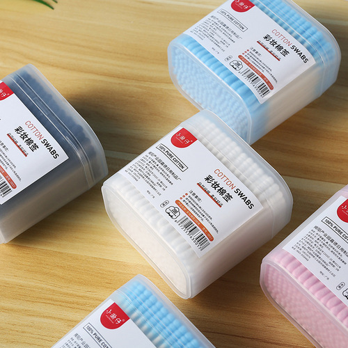 Small Hanzi 200 pieces sandpaper-style cotton swabs, colored double-ended disposable cosmetic cotton swabs, sharp tip, ear cleaning for home use