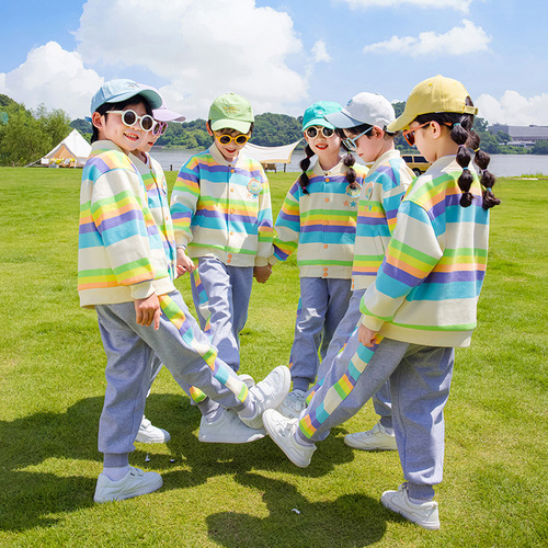 Rainbow sportswear set Spring and Autumn college style elementary school class uniform three-piece set winter cotton vest school uniform kindergarten outfit