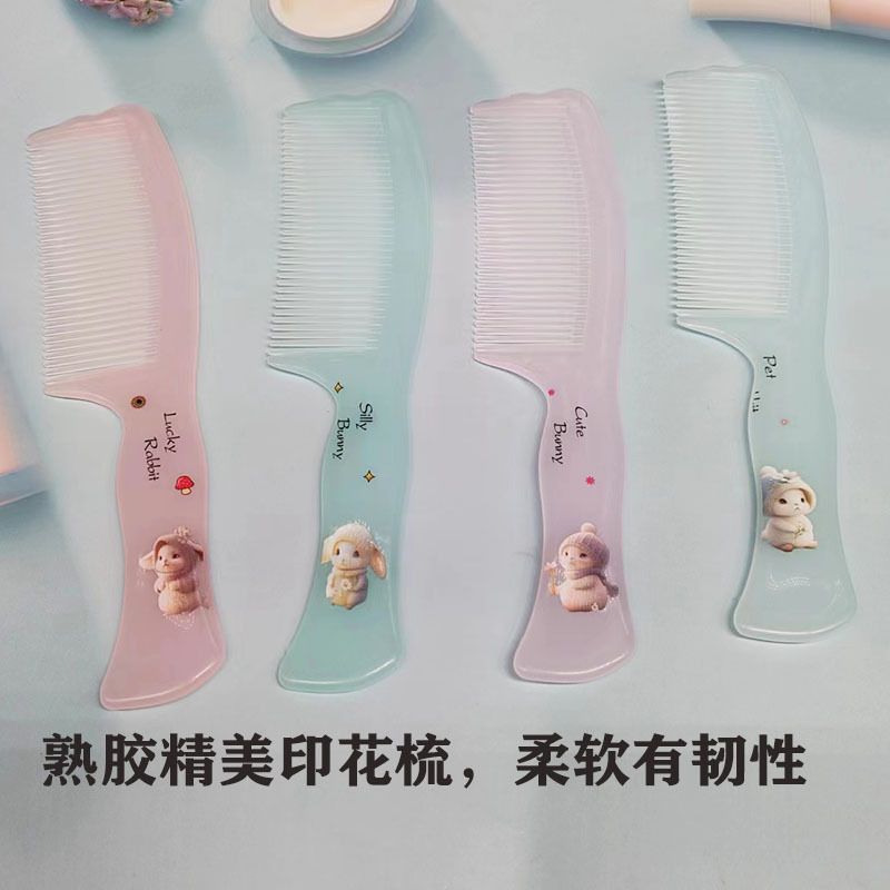 ファッション透明プラスチック熟ゴム美容櫛家庭用女性の携帯型造形櫛かわいいアニメプリント櫛卸売り|undefined
