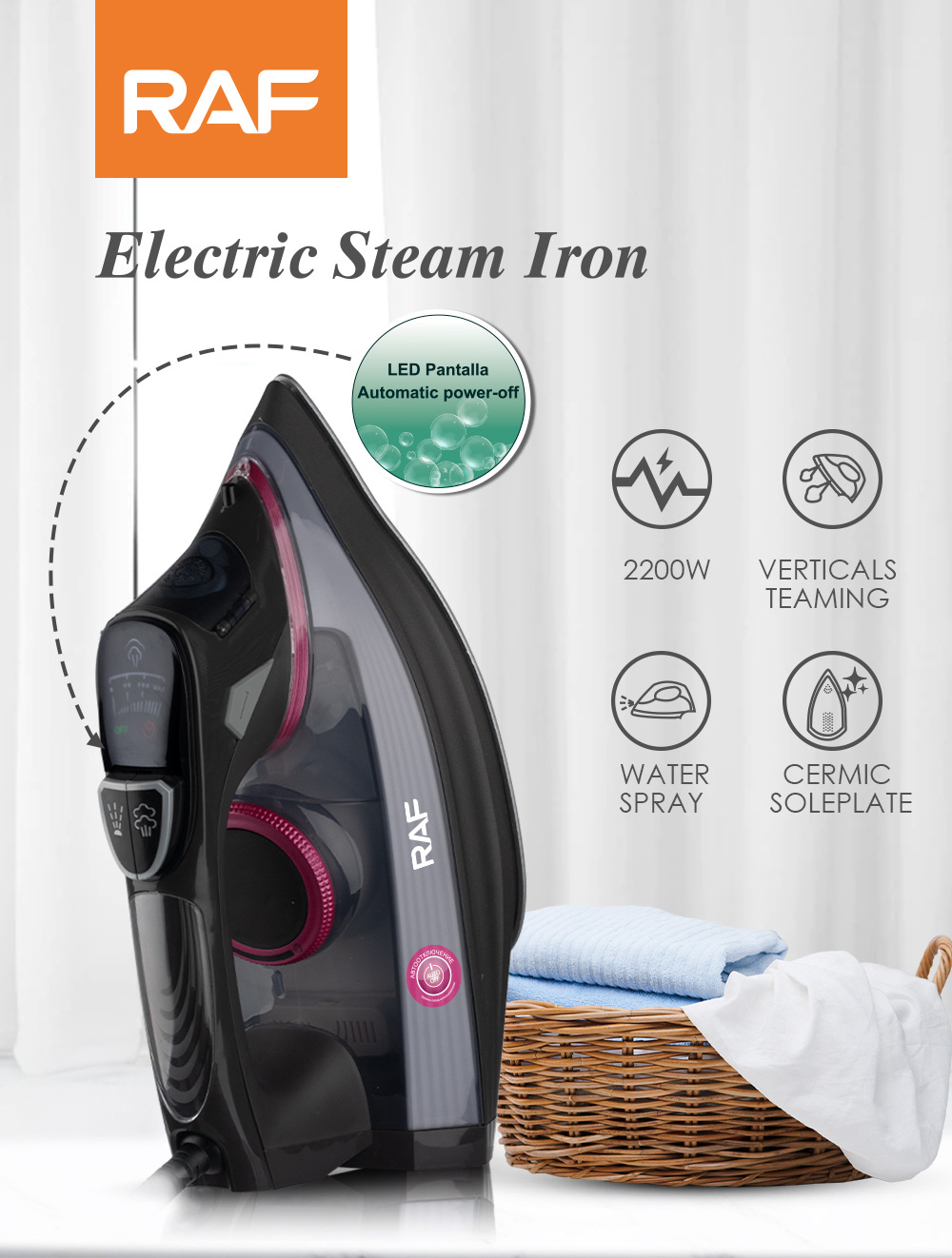 RAF EU Standard Iron Household Handheld Fully Automatic Visual Temperature Steam Ironing Machine_voghion.com