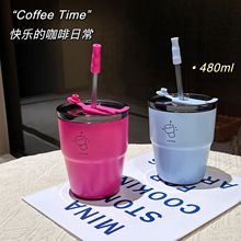 ins高颜值咖啡杯简约情侣双饮吸管杯创意办公送礼不锈钢水杯批发