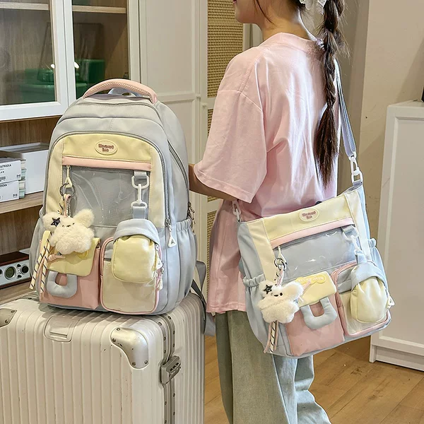 Japanese-Style Dopamine Backpack 2026 New Sweet Girl Color-Blocking Fashion Large Capacity Double Shoulder Backpack for Women