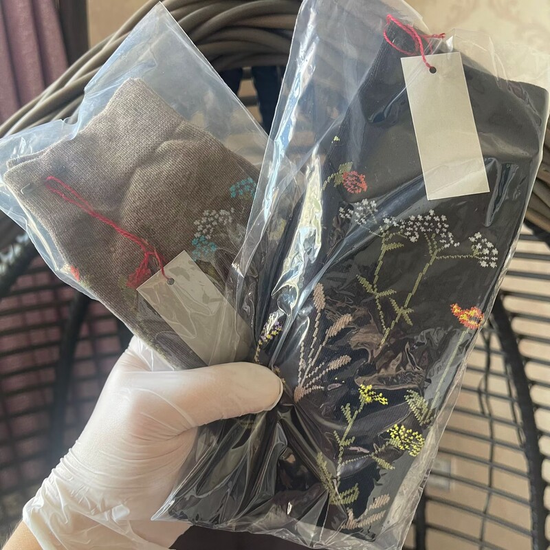 Japanese Minaperhonen Akira Minagawa Literary Retro Plant Flower Cotton Mixed Mid-Calf Socks Women's Over-The-Knee Calf Socks