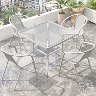 Outdoor Tables and Chairs Courtyard White Outdoor Leisure Open-Air Waterproof Sun Protection Balcony Folding One Table Four Chairs Tea Coffee Table