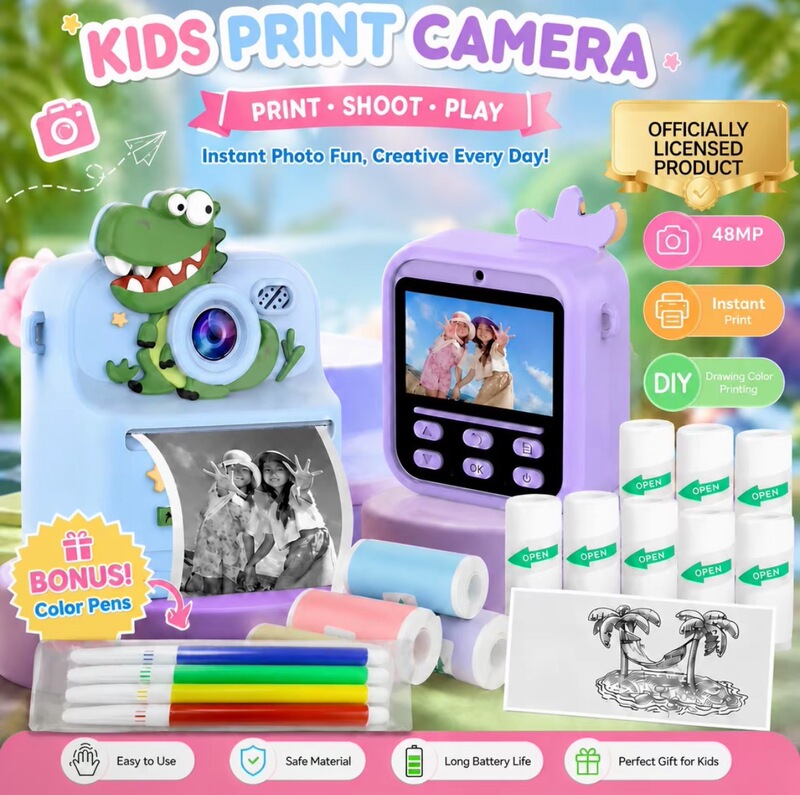 New children's instant camera, cartoon design, high-definition printing, mini digital camera, a popular gift for cross-border sales