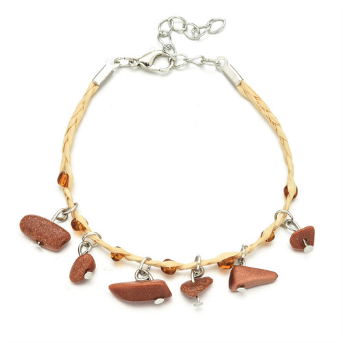Euramerican cross-border Bohemian style multi-color rice bead crushed stone woven bracelet, Raffia crushed stone agate bracelet and anklet