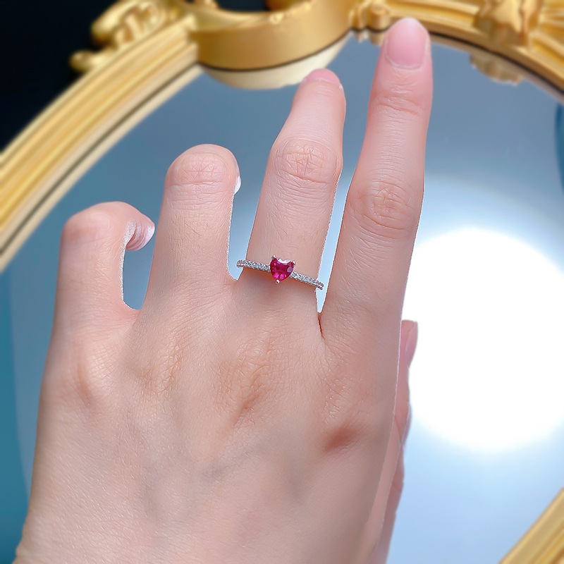 1g Weight High Carbon Diamond Inlay Material Rings Classification 5, 6, 9 Ring Size 1 Piece Quantity Date, Tea Party Occasion Sterling Silver Material Heart Shape Pattern Women's Gender Simple Style, Shiny Style Sterling Silver High Carbon Diamond Heart Shape Rings 12