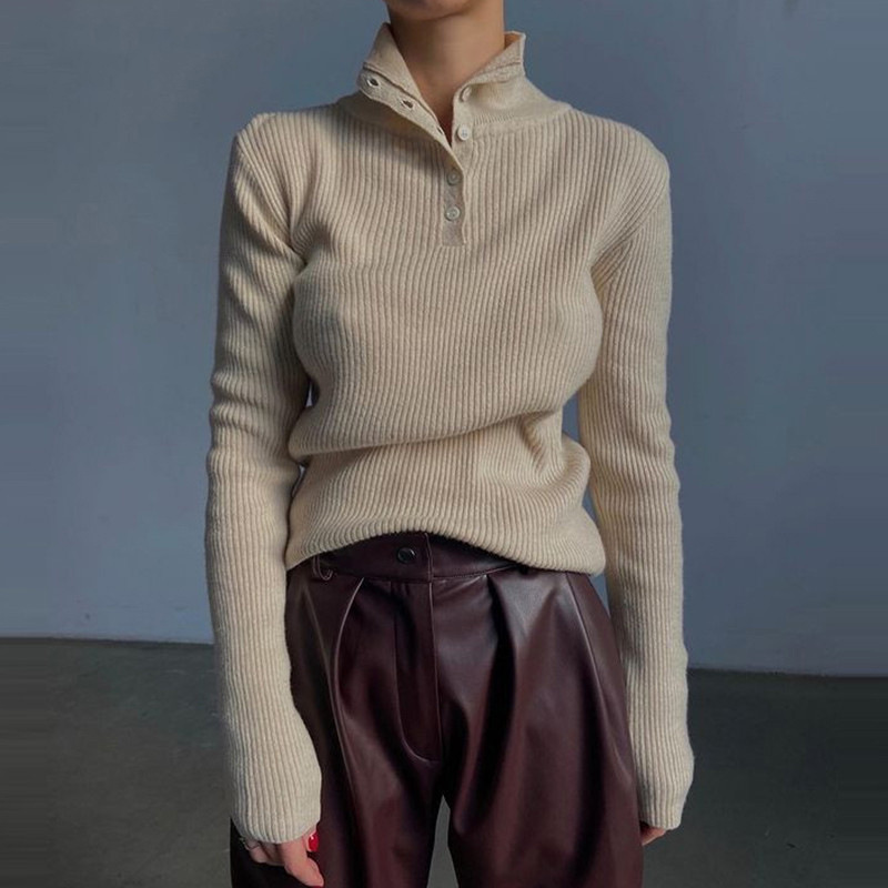 2023 cross-border ins vintage breasted medio jersey de cuello alto Otoño e Invierno ropa interior desgaste exterior suéter de fondo Delgado image 6