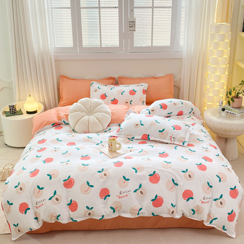 Four Seasons Cartoon Aloe Vera Cotton Four-piece Set Qilefu Cotton AB Version Cartoon Bedding 4-piece Set Three-piece Set