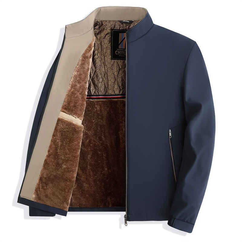 Otoño e Invierno nueva chaqueta de cuello alto para hombres de mediana edad y ancianos forrada de lana engrosada cálido papá ropa de invierno fuera de la entrega de una sola pieza