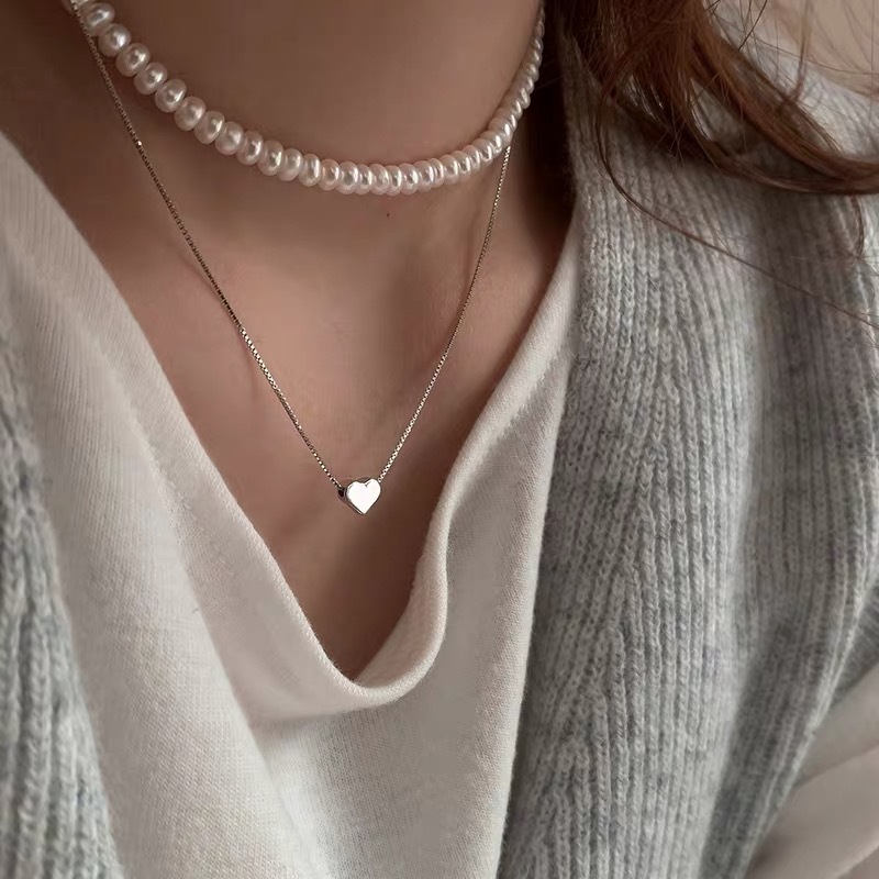 Necklace Classification 925 Sterling Silver Box Chain Plating Heart Shape Necklace
