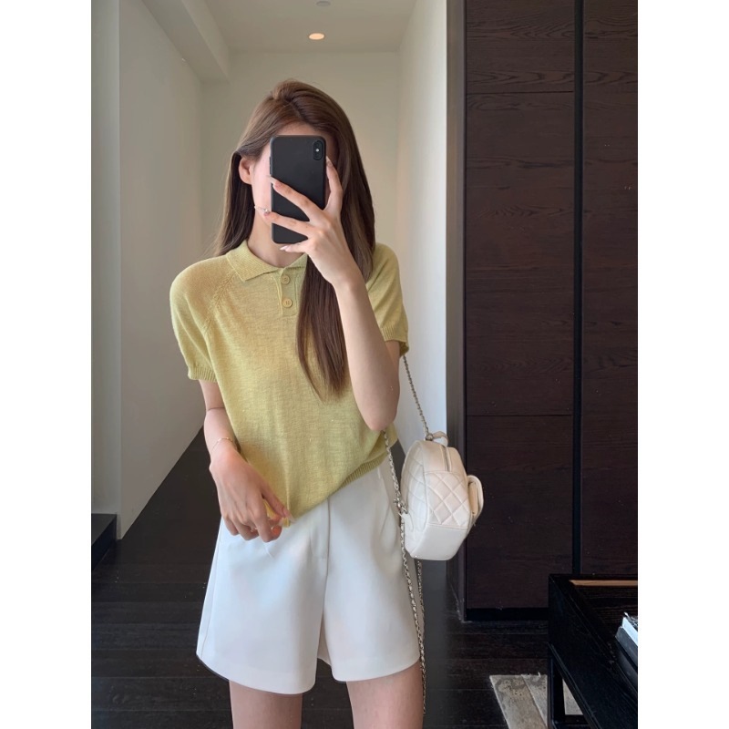 老钱感 法式polo翻领凉感垂顺显瘦针织短袖上衣女26夏新款H050216