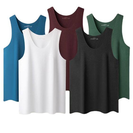 Men's Vest Round Neck Traceless Model Cotton Summer Sports Slim-fit Hurdle Fitness Base Sweatshirt Ice Silk Sling