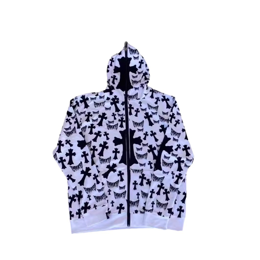 Sweat à capuche imprimé rétro pour homme, pull ample à fermeture éclair pour le printemps_voghion.com