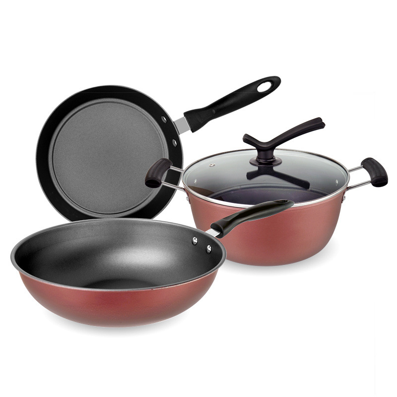 [No fumes non-stick Cookware Wok Soup pot Frying pan Electromagnetic furnace currency Cookware suit