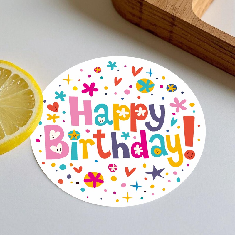 Cross-border 1.5-inch Happy Birthday Sticker Thank you for accompanying me with birthday gift decoration stickers kindergarten stickers