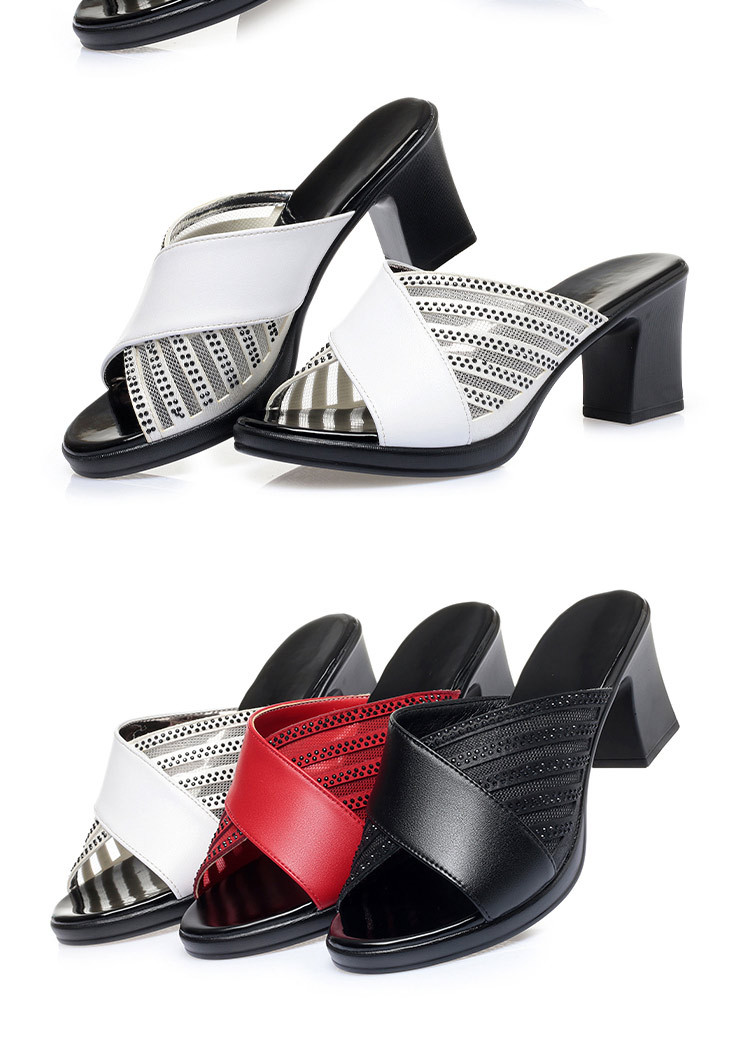 Sandal cao gót nữ đính đá quai ngang mũi hở, gót vuông 9 cm — màu đen chi tiết 18