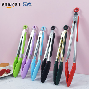 Cross-border in stock small size silicone food clip 7 inch 9 inch 12 inch anti-scald high temperature resistant barbecue clip bread clip