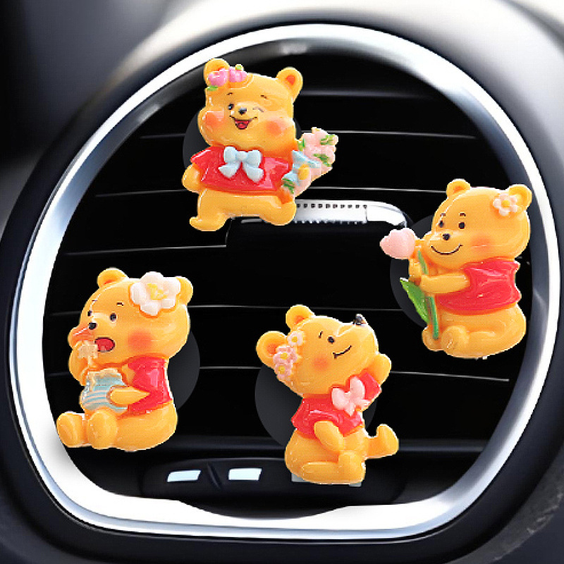Nueva decoración de coche de oso amarillo lindo de dibujos animados coche consola central de navegación decoración de pantalla sacudiendo la cabeza gancho pegajoso